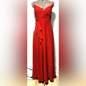 Azazie Coral Spaghetti Strap Ruffle Evening Gown